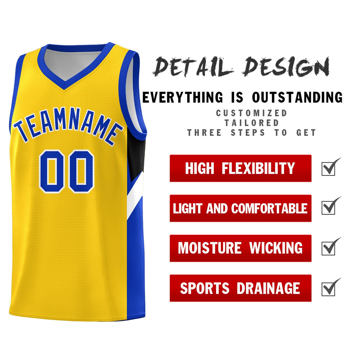 Custom Gold Royal Side Design Sets Sports Uniform Basketball Jersey