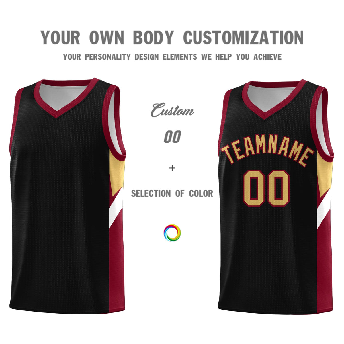 Custom Black Crimson Side Design Sets Sports Uniform Basketball Jersey