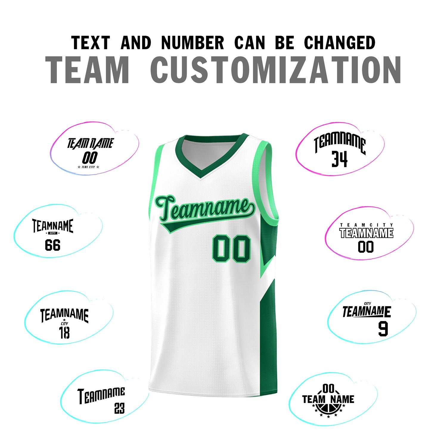 Custom White Kelly Green Side Design Sets Sports Uniform Basketball Jersey