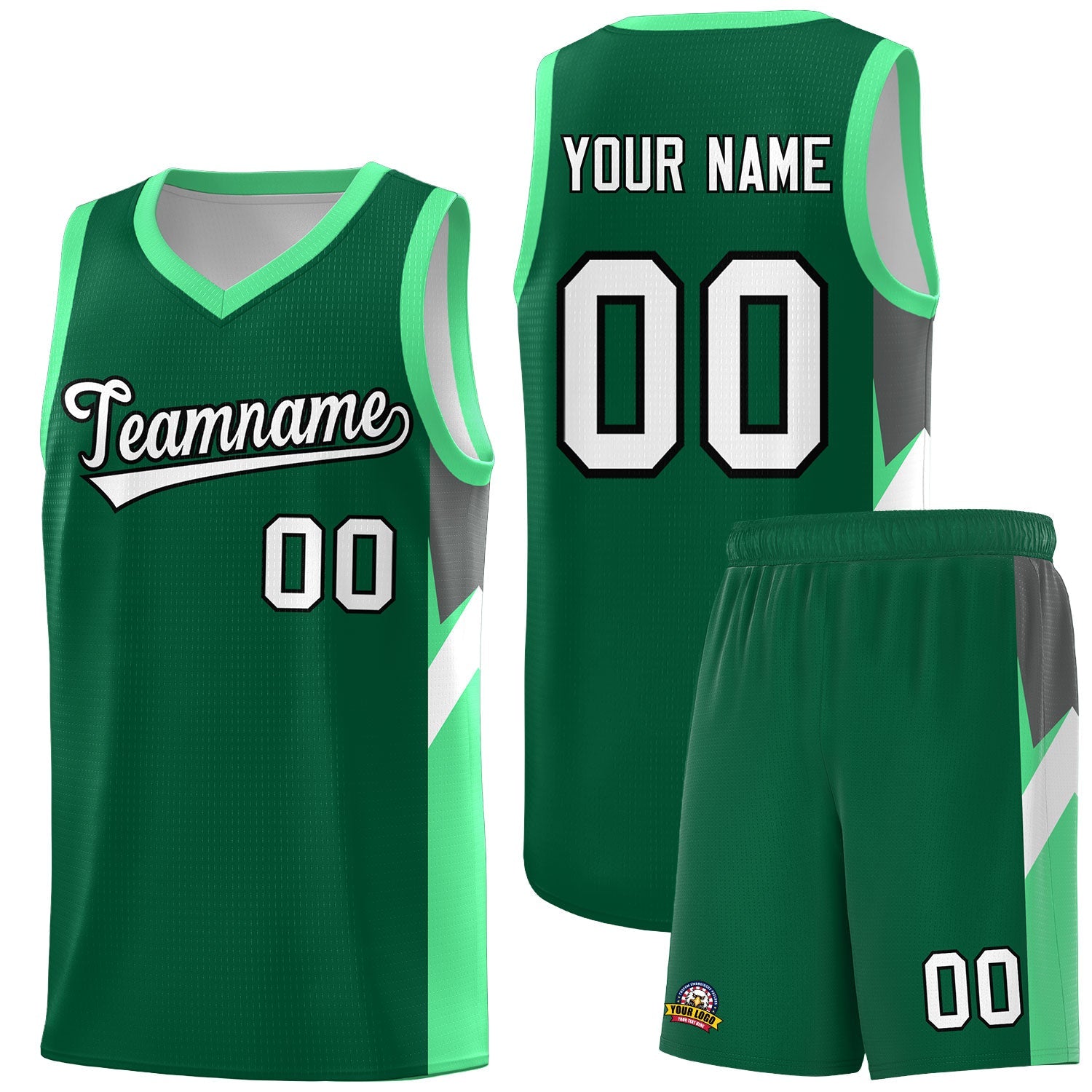 Custom Kelly Green Bright Green Side Design Sets Sports Uniform Basketball Jersey