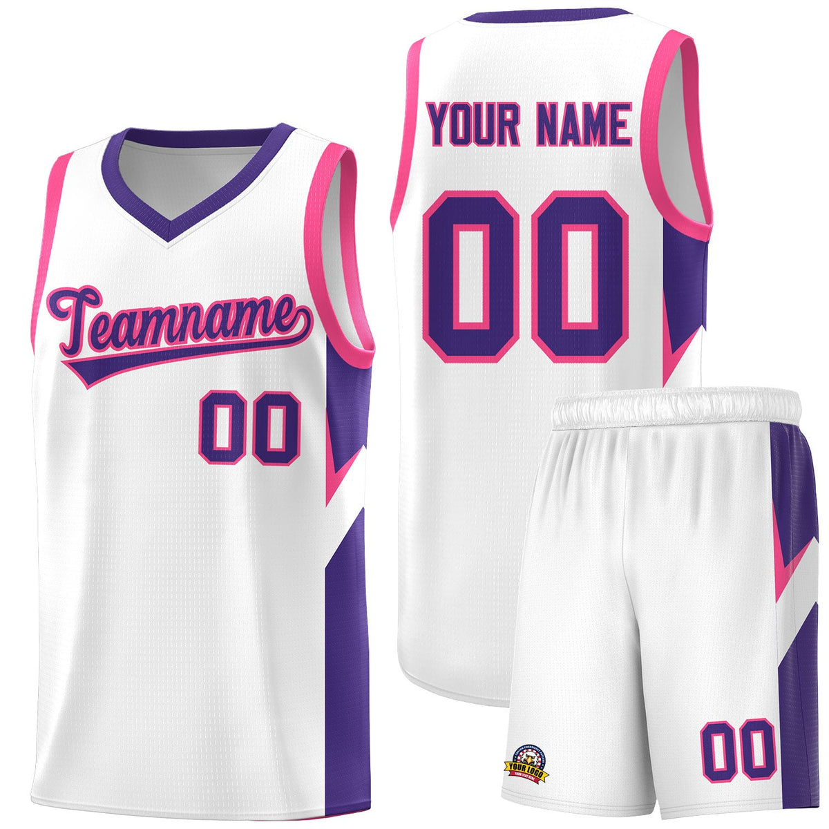 Custom White Purple Side Design Sets Sports Uniform Basketball Jersey