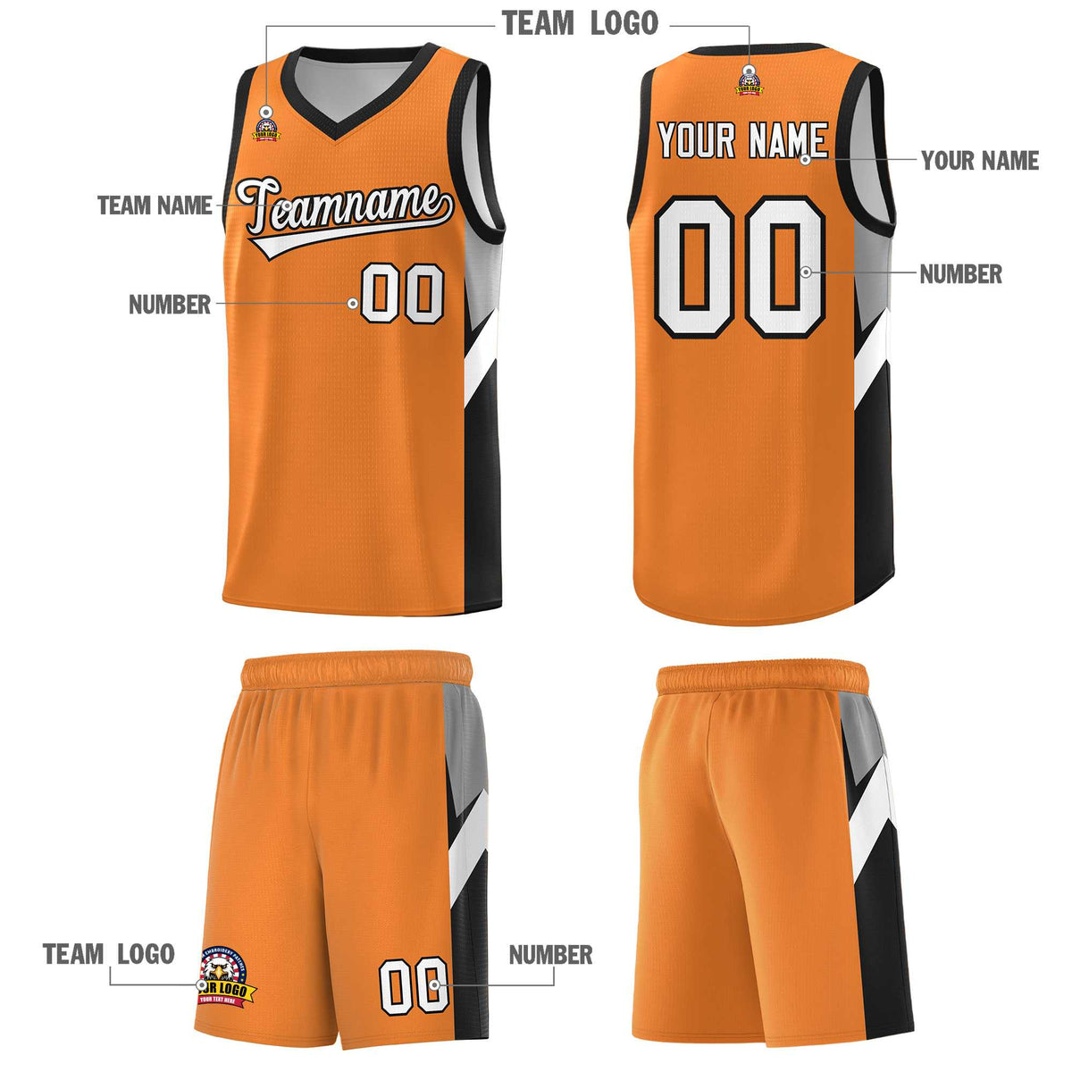 Custom Gold Orange Black Side Design Sets Sports Uniform Basketball Jersey