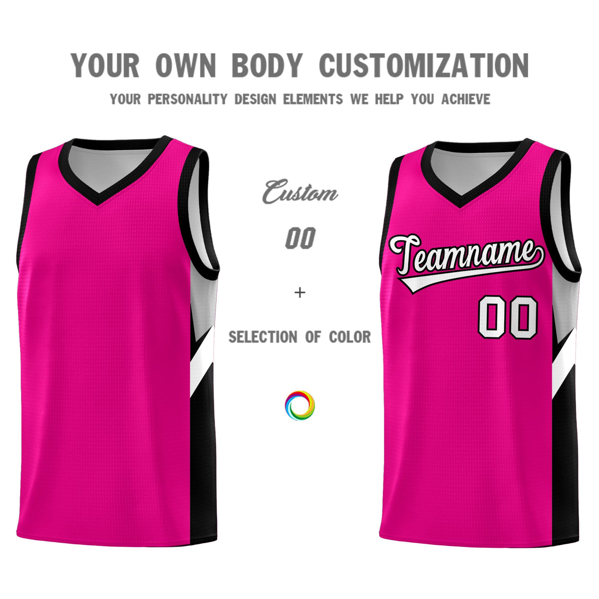 Custom Pink Black Side Design Sets Sports Uniform Basketball Jersey