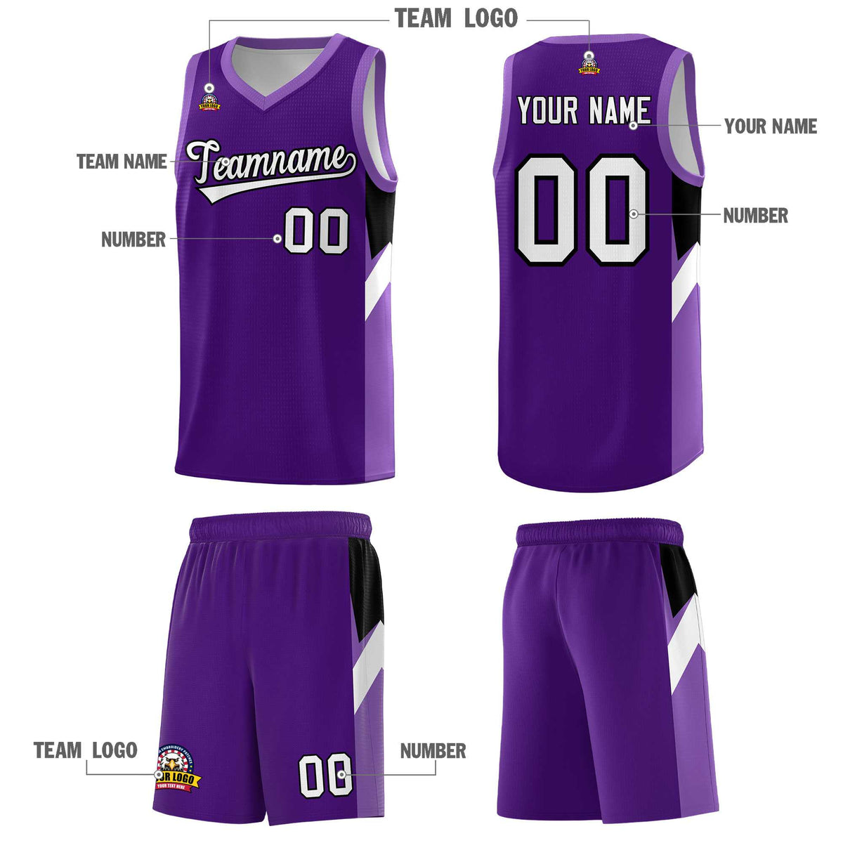 Custom Purple Light Purple Side Design Sets Sports Uniform Basketball Jersey