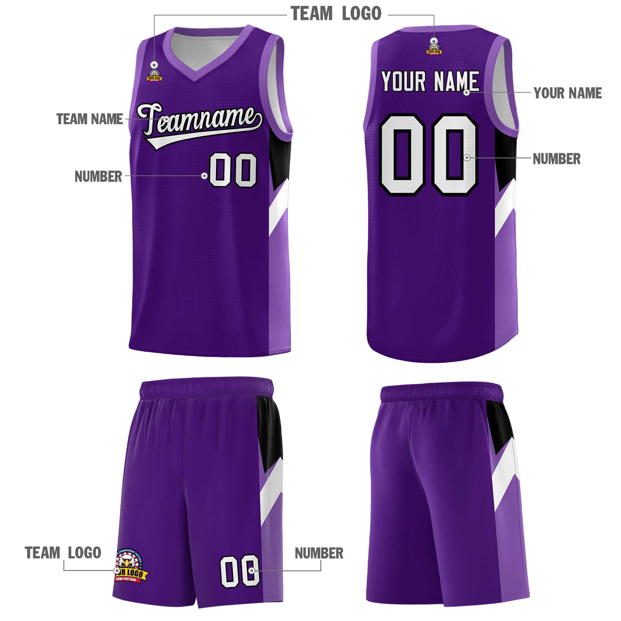 Custom Purple Light Purple Side Design Sets Sports Uniform Basketball Jersey