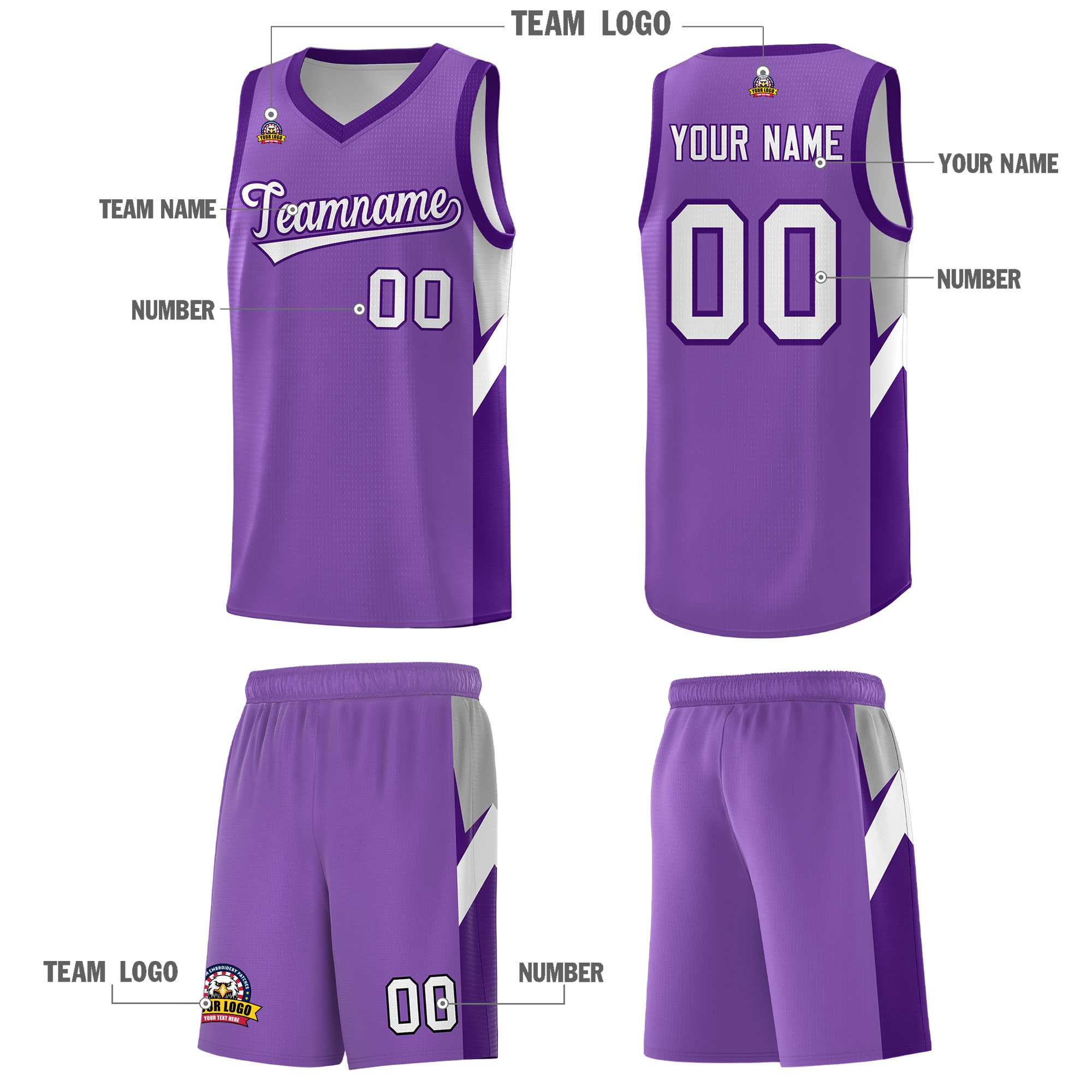 Custom Light Purple Purple Side Design Sets Sports Uniform Basketball Jersey