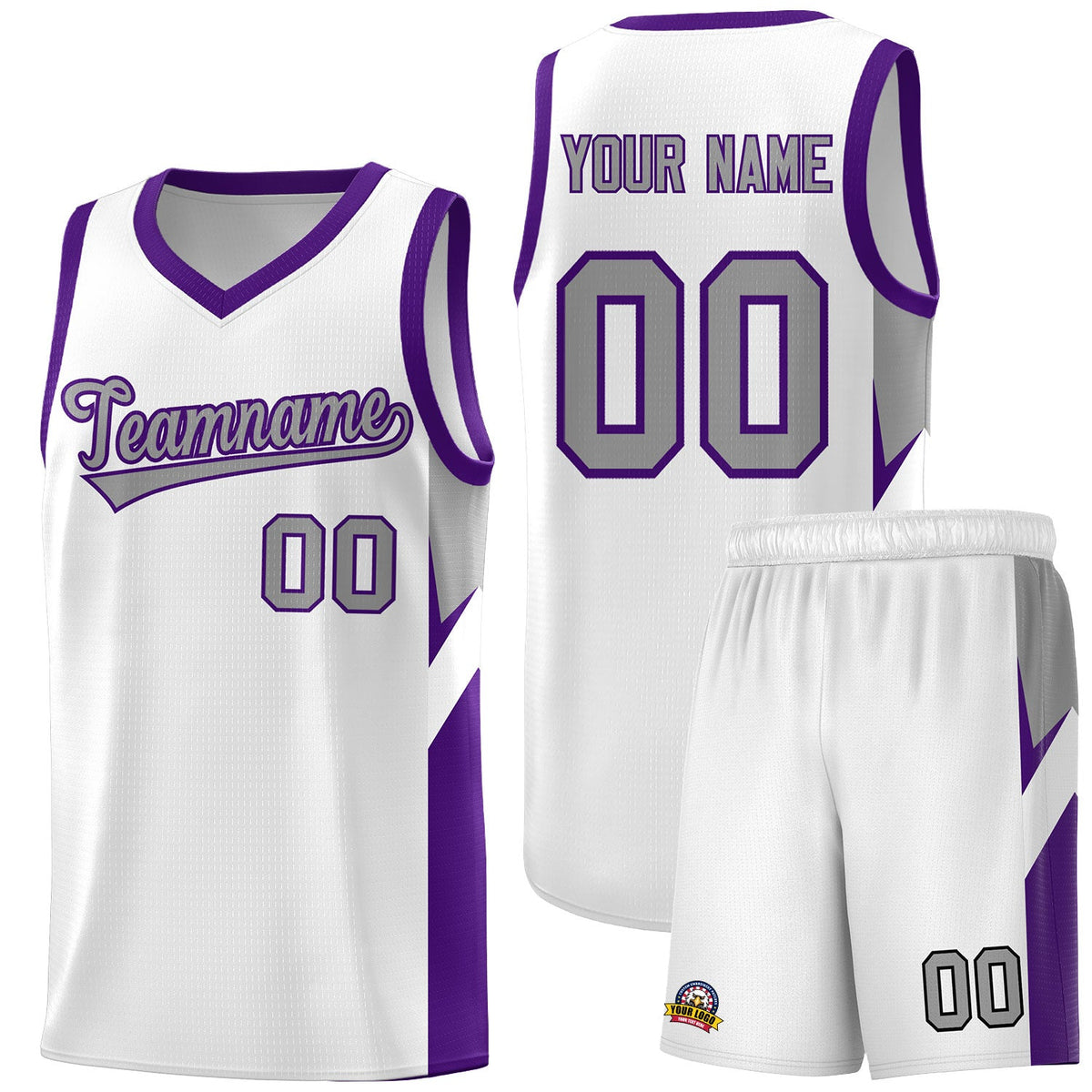 Custom White Purple Side Design Sets Sports Uniform Basketball Jersey