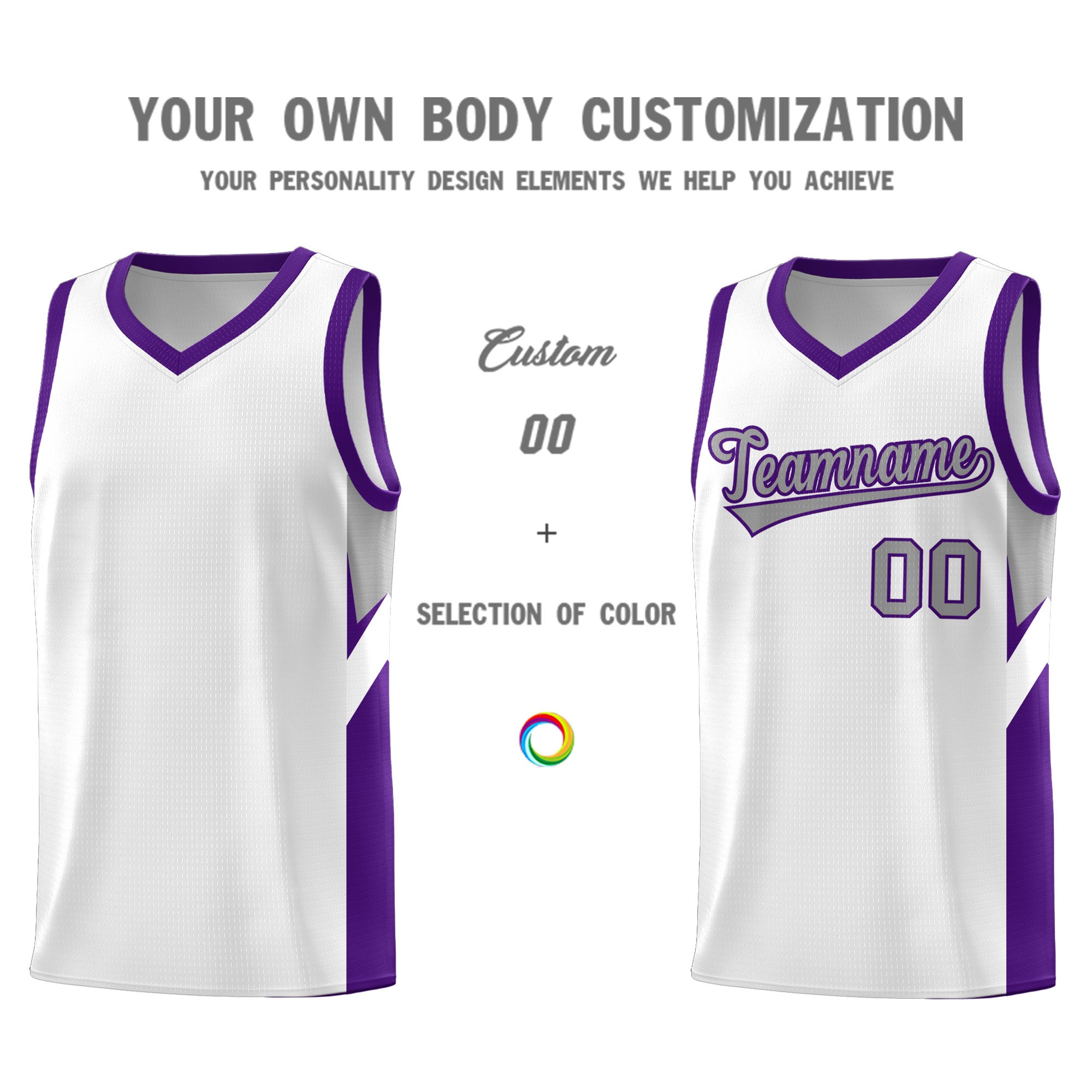 Custom White Purple Side Design Sets Sports Uniform Basketball Jersey