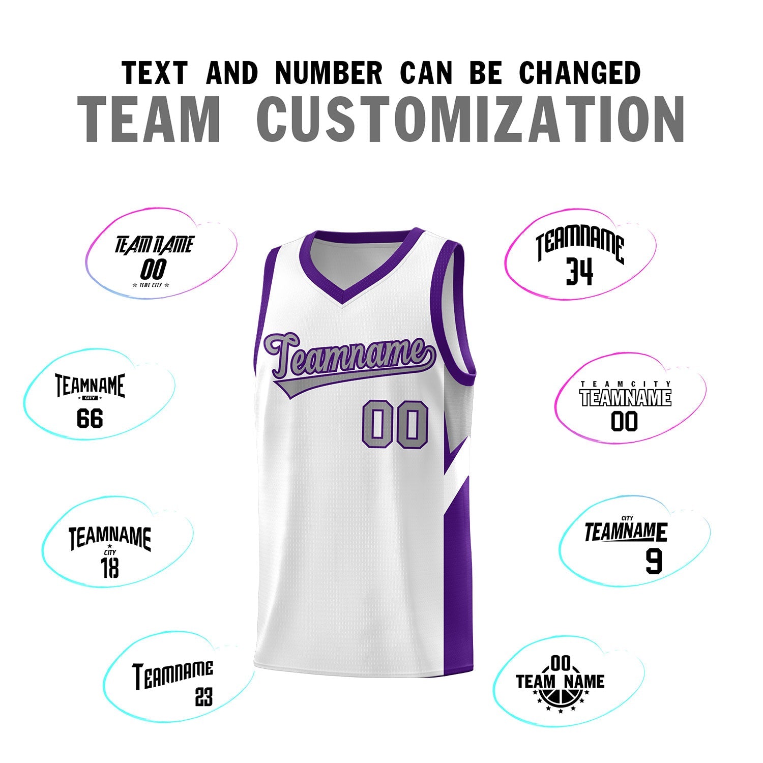 Custom White Purple Side Design Sets Sports Uniform Basketball Jersey