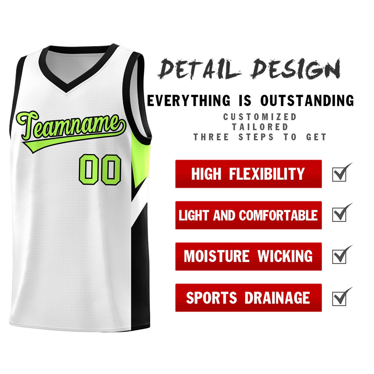 Custom White Black Side Design Sets Sports Uniform Basketball Jersey