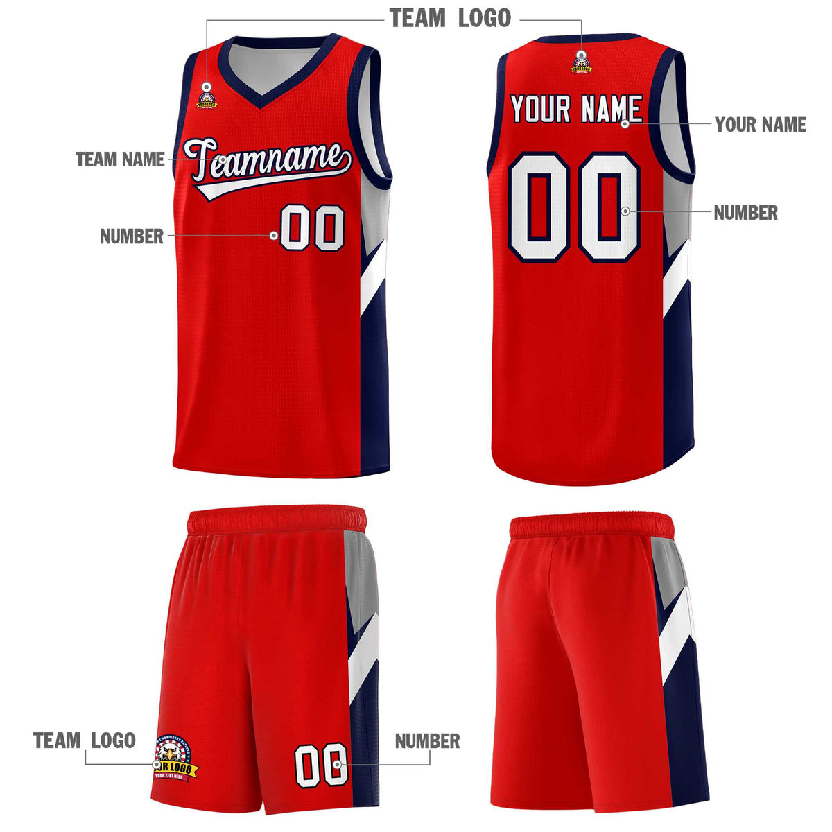 Custom Red Navy Side Design Sets Sports Uniform Basketball Jersey