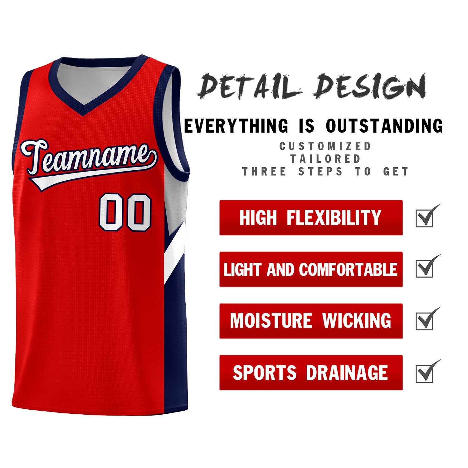 Custom Red Navy Side Design Sets Sports Uniform Basketball Jersey