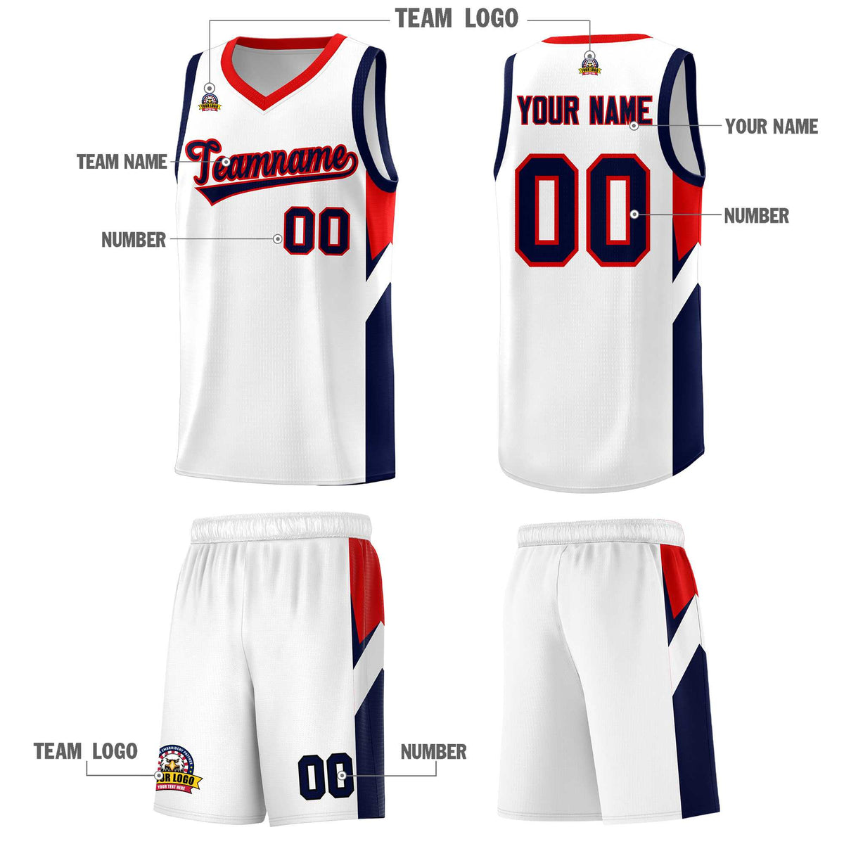 Custom White Red Side Design Sets Sports Uniform Basketball Jersey
