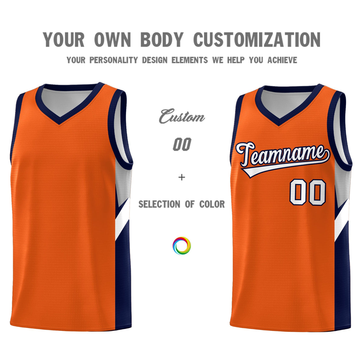 Custom Orange Navy Side Design Sets Sports Uniform Basketball Jersey