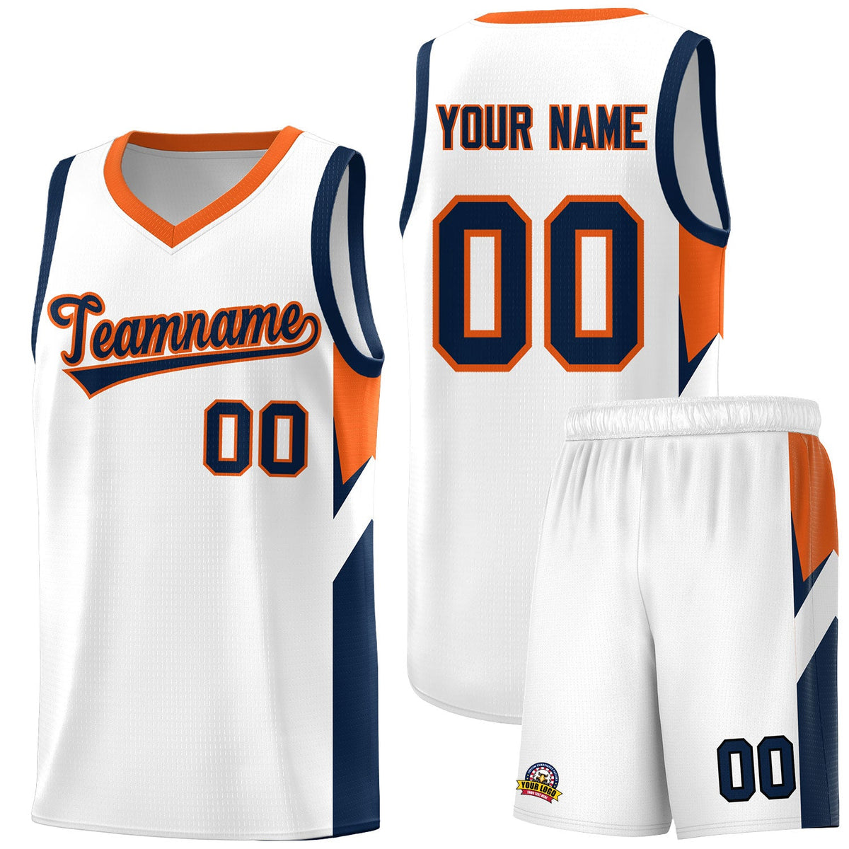 Custom White Orange Side Design Sets Sports Uniform Basketball Jersey