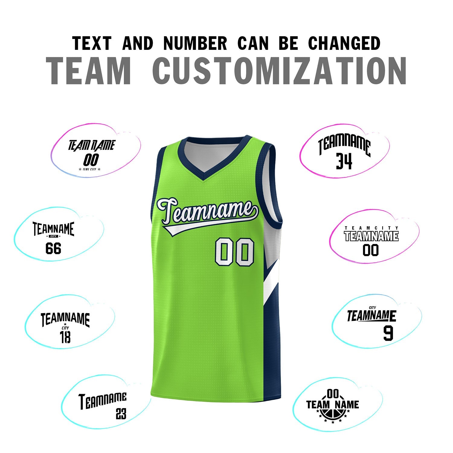 Custom Neon Green Navy Side Design Sets Sports Uniform Basketball Jersey