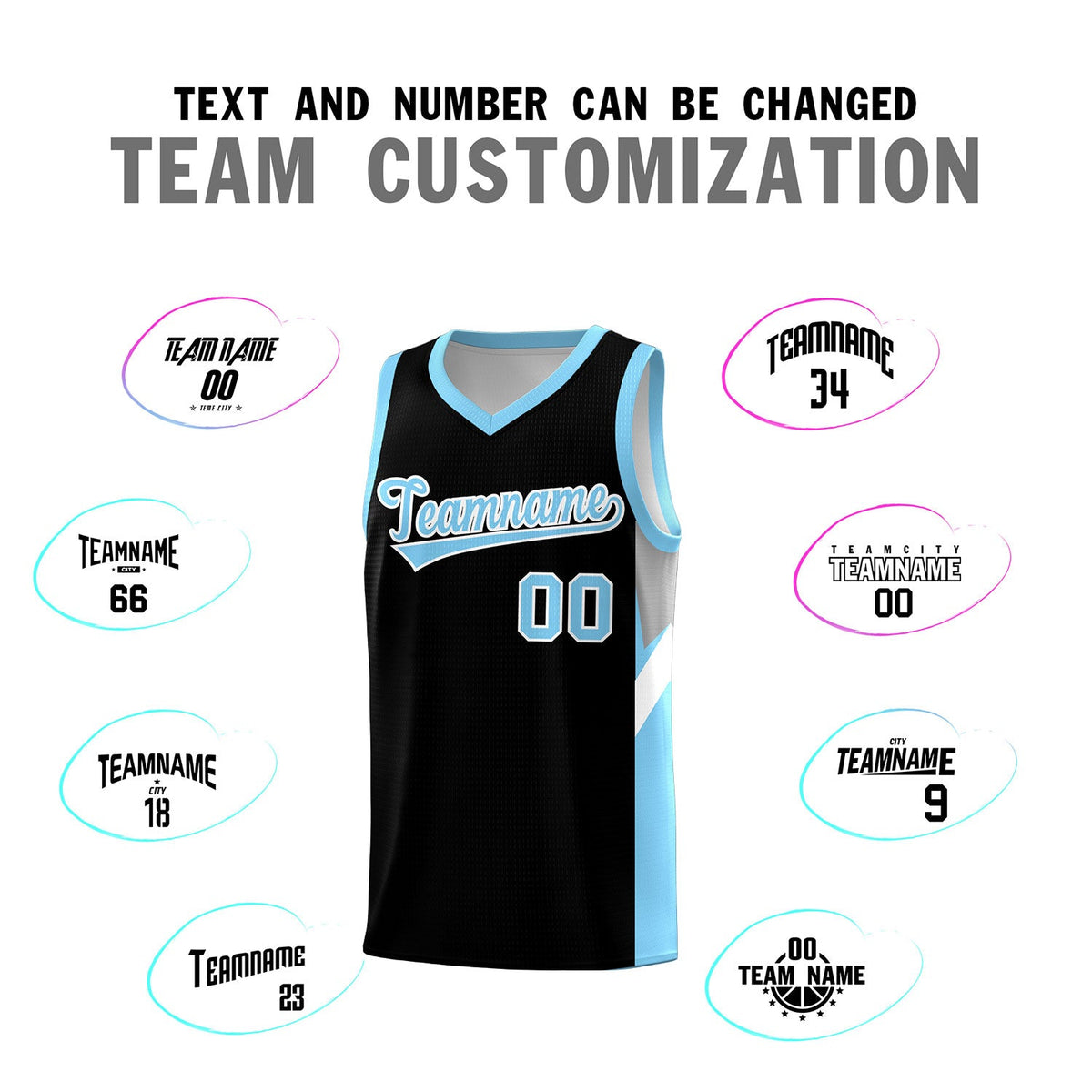 Custom Black Light Blue Side Design Sets Sports Uniform Basketball Jersey