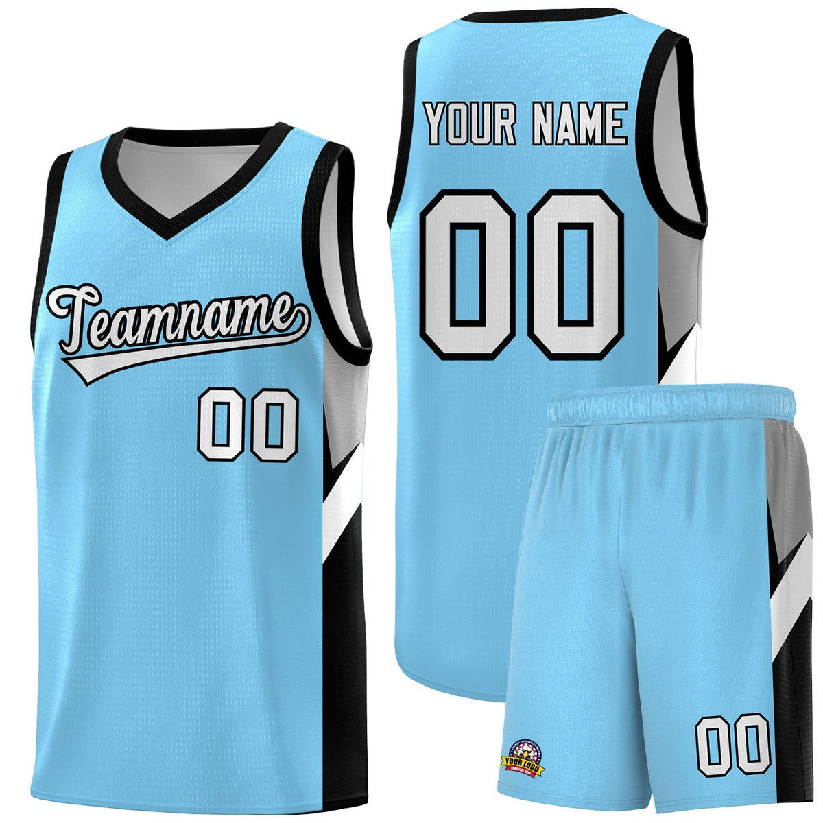 Custom Light Blue Black Side Design Sets Sports Uniform Basketball Jersey