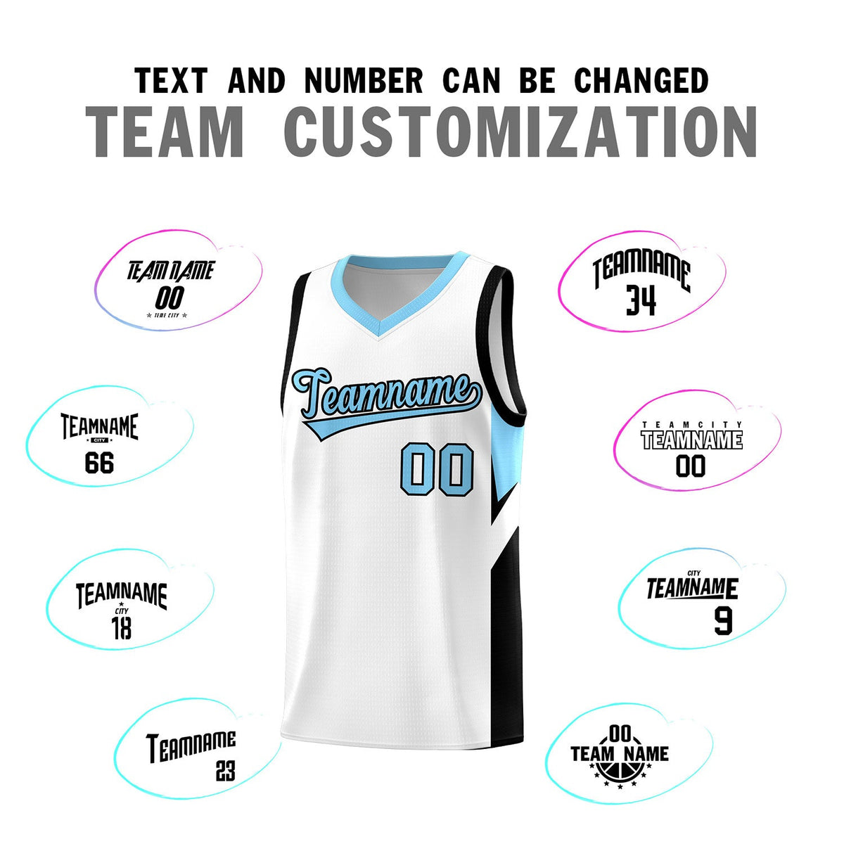 Custom White Light Blue Side Design Sets Sports Uniform Basketball Jersey