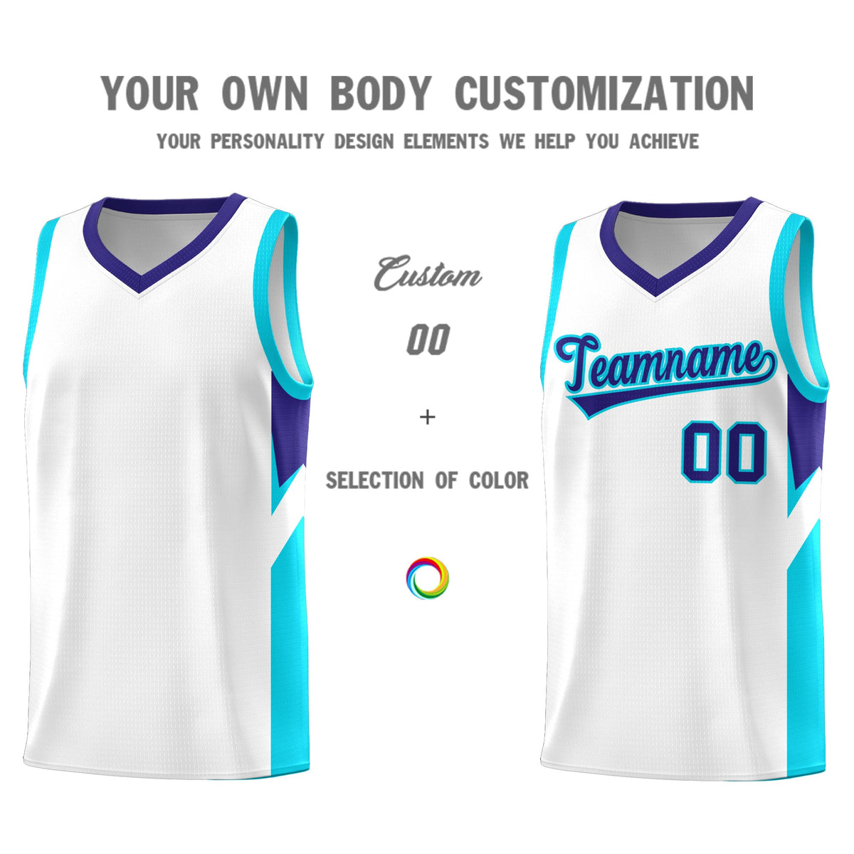 Custom White Royal Side Design Sets Sports Uniform Basketball Jersey