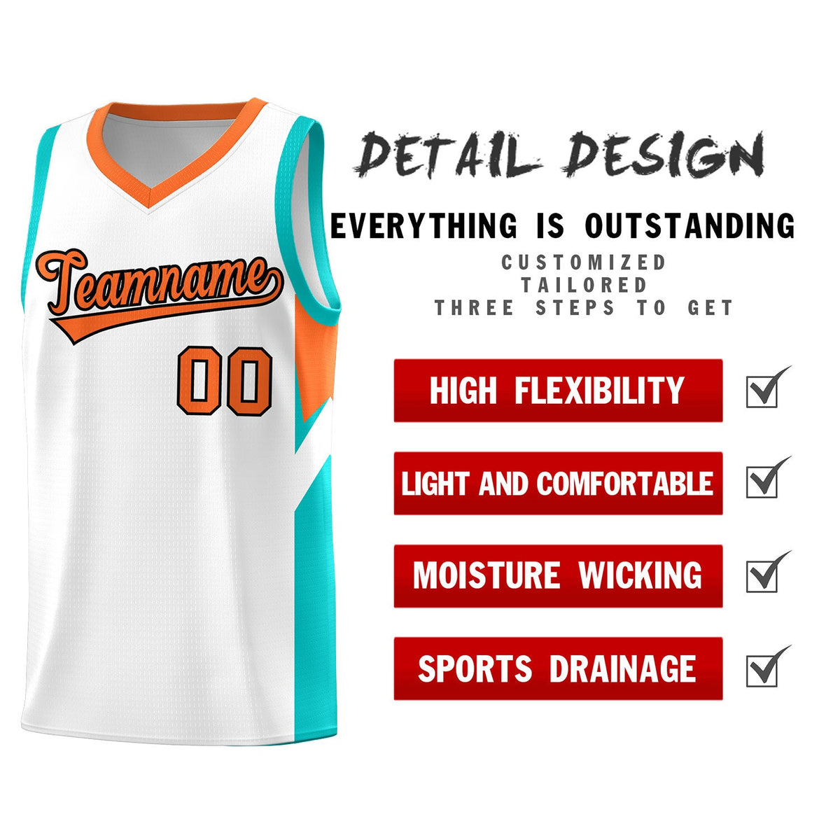 Custom White Orange Side Design Sets Sports Uniform Basketball Jersey