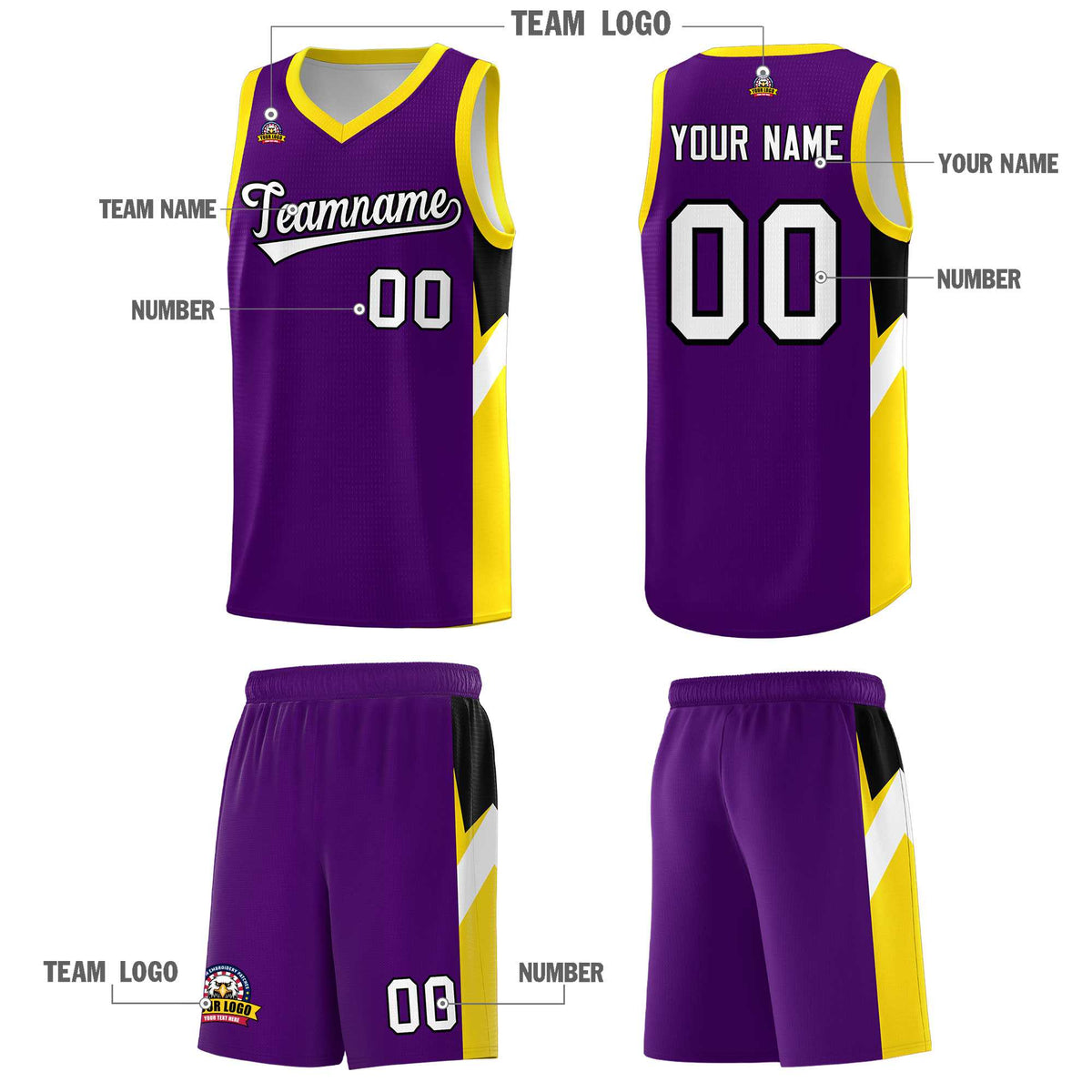 Custom Purple Gold Side Design Sets Sports Uniform Basketball Jersey