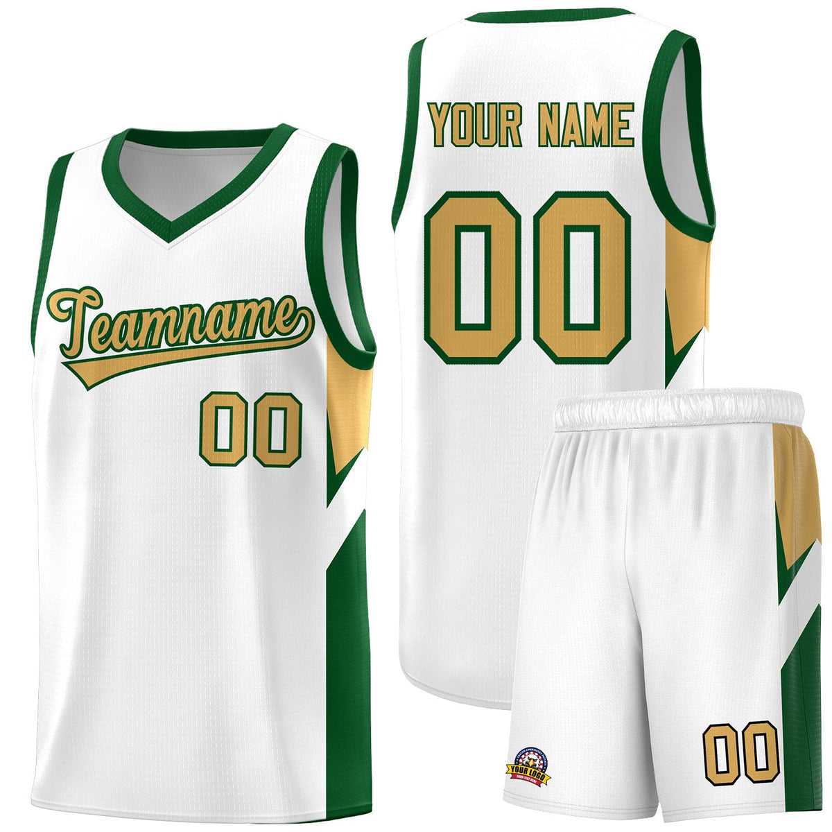 Custom White Green Side Design Sets Sports Uniform Basketball Jersey