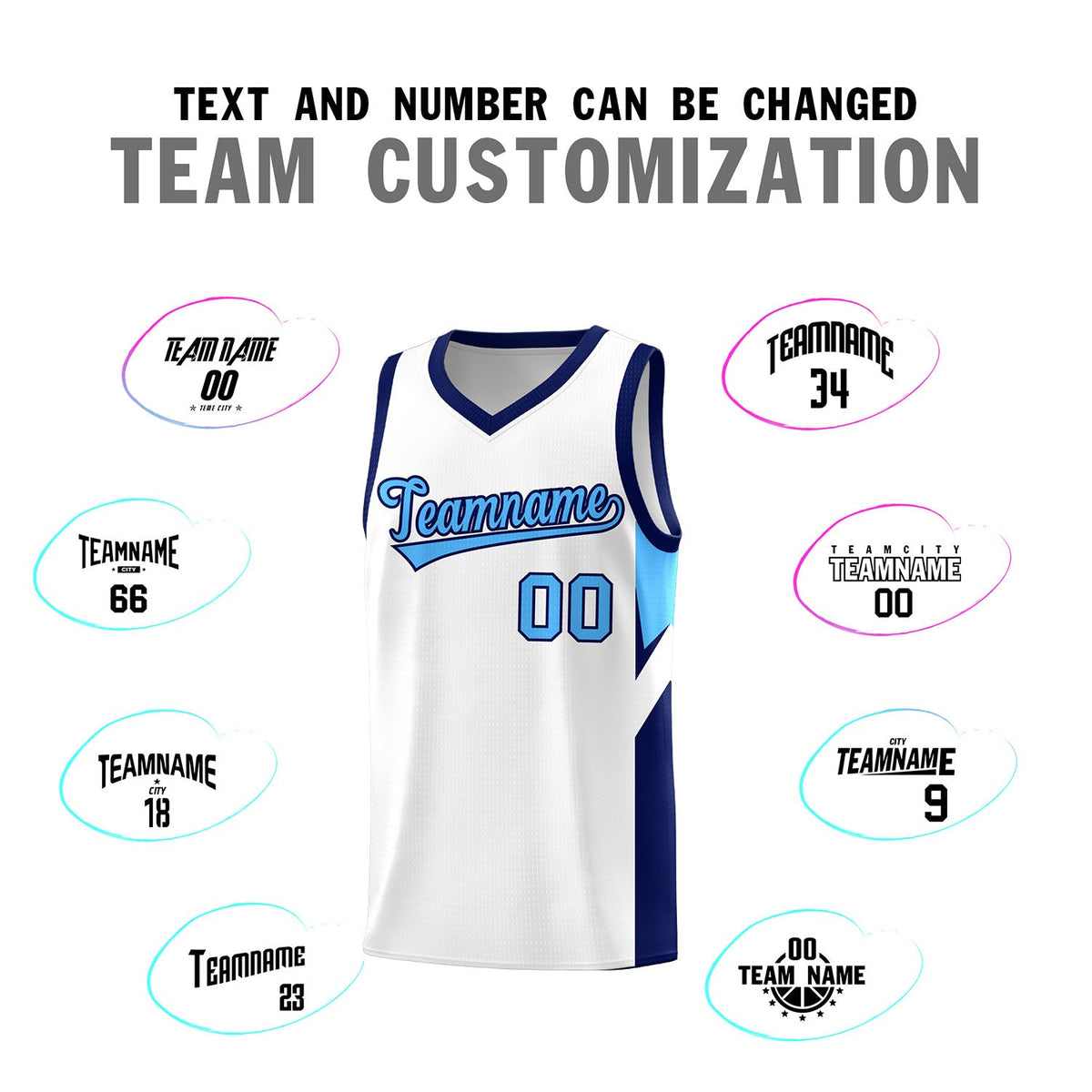 Custom White Navy Side Design Sets Sports Uniform Basketball Jersey