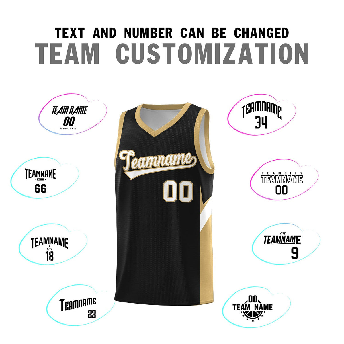 Custom Black Old Gold Side Design Sets Sports Uniform Basketball Jersey