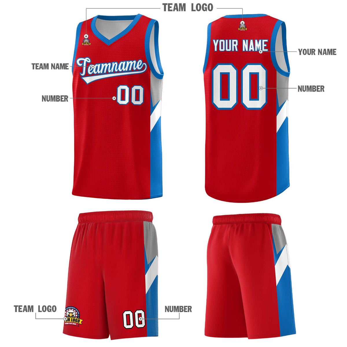 Custom Red Royal Side Design Sets Sports Uniform Basketball Jersey