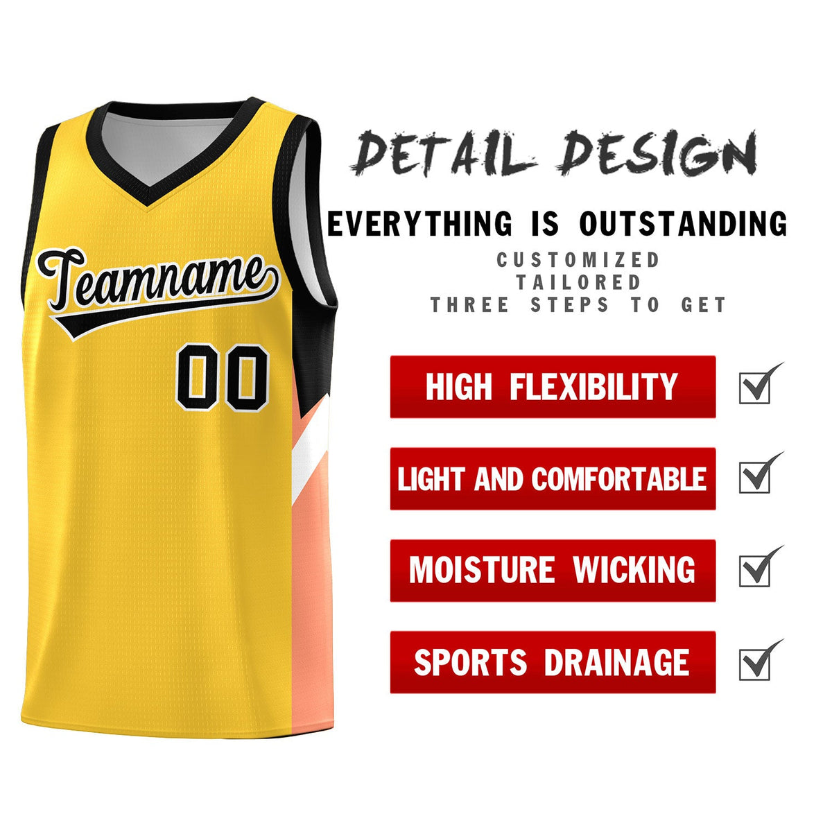 Custom Gold Black Side Design Sets Sports Uniform Basketball Jersey