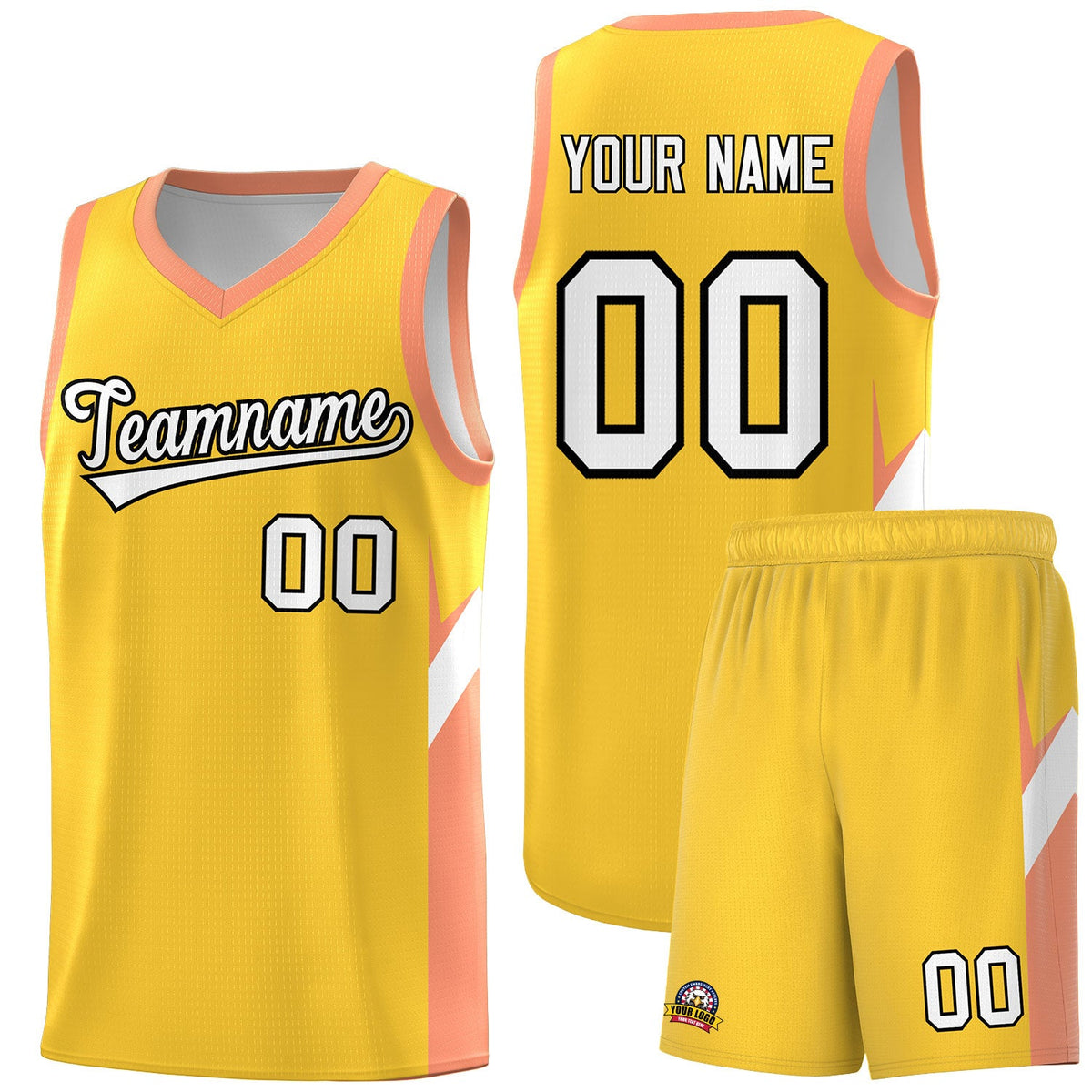 Custom Gold Orange Side Design Sets Sports Uniform Basketball Jersey