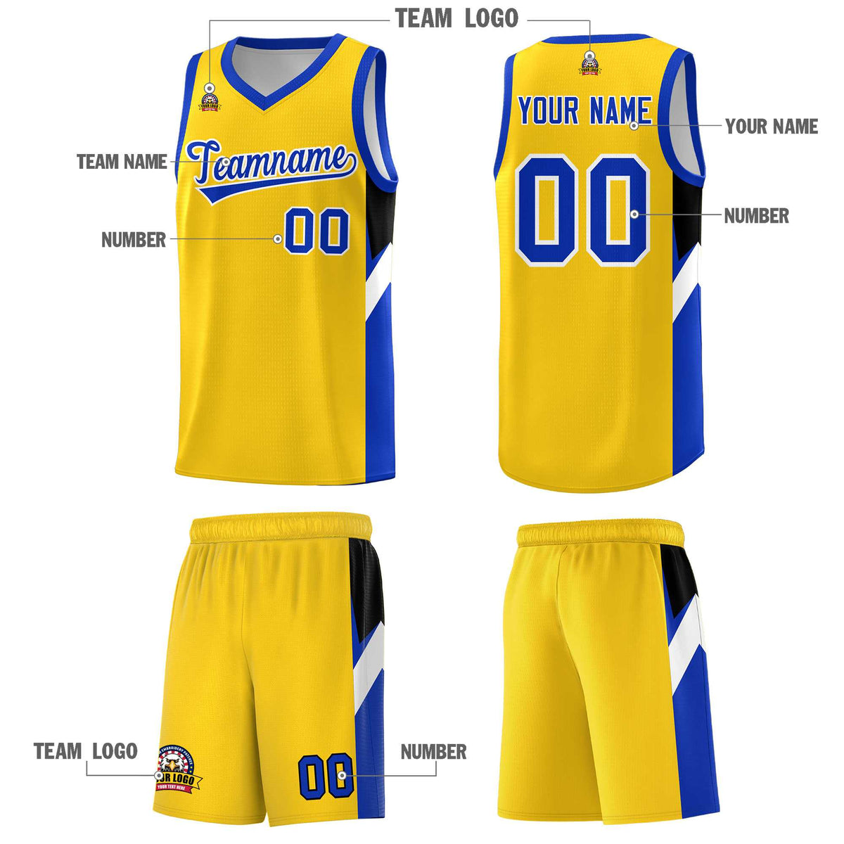 Custom Gold Royal Side Design Sets Sports Uniform Basketball Jersey