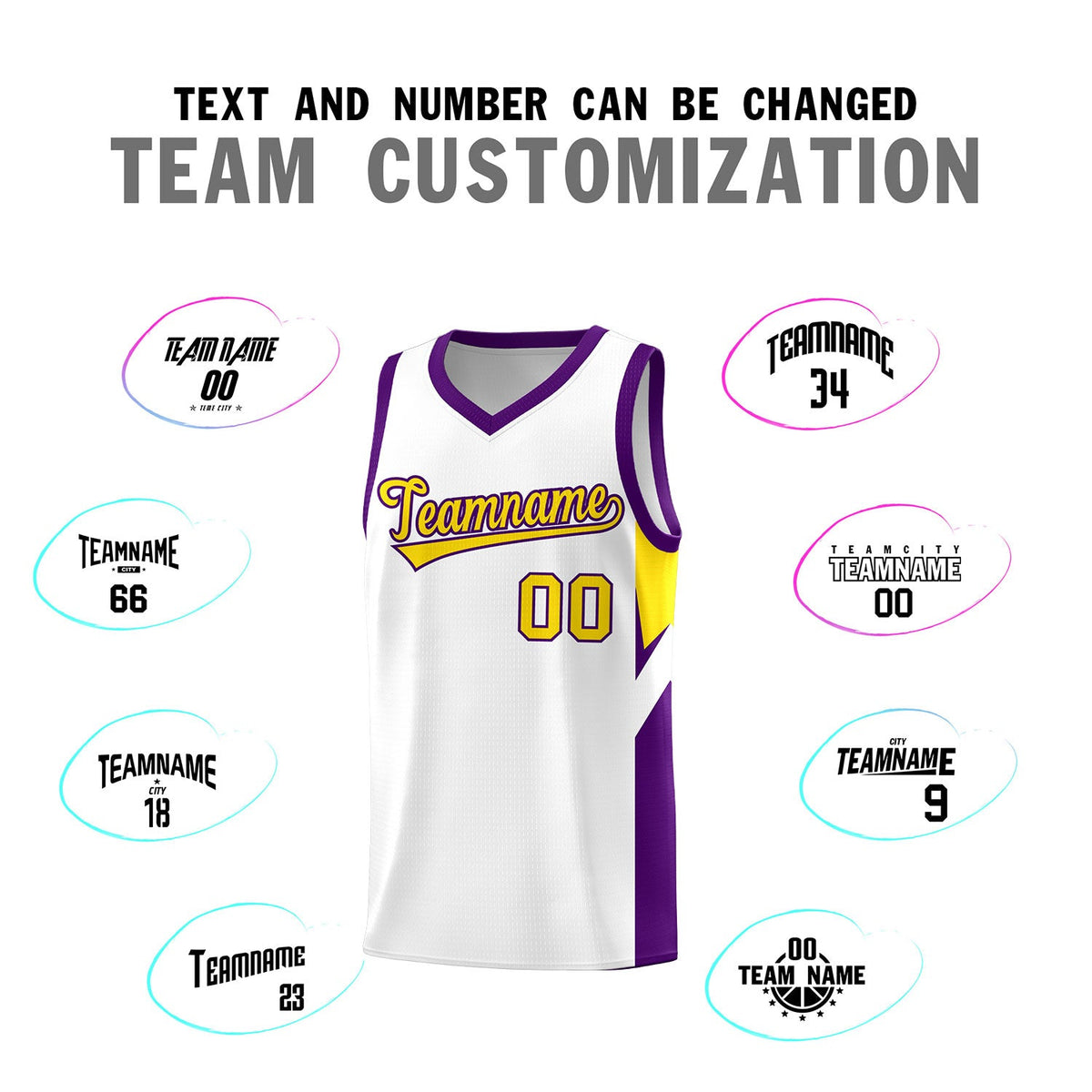 Custom White Purple Side Design Sets Sports Uniform Basketball Jersey
