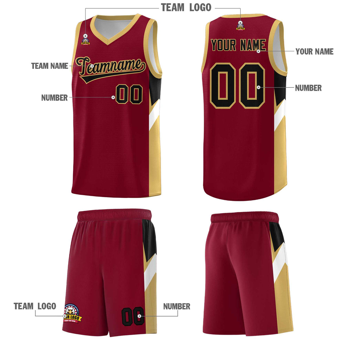Custom Crimson Old Gold Side Design Sets Sports Uniform Basketball Jersey