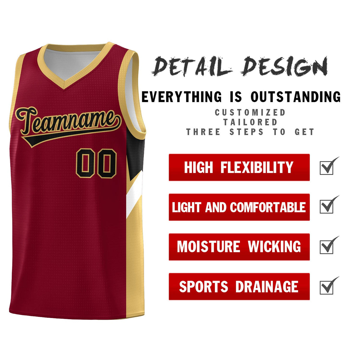 Custom Crimson Old Gold Side Design Sets Sports Uniform Basketball Jersey