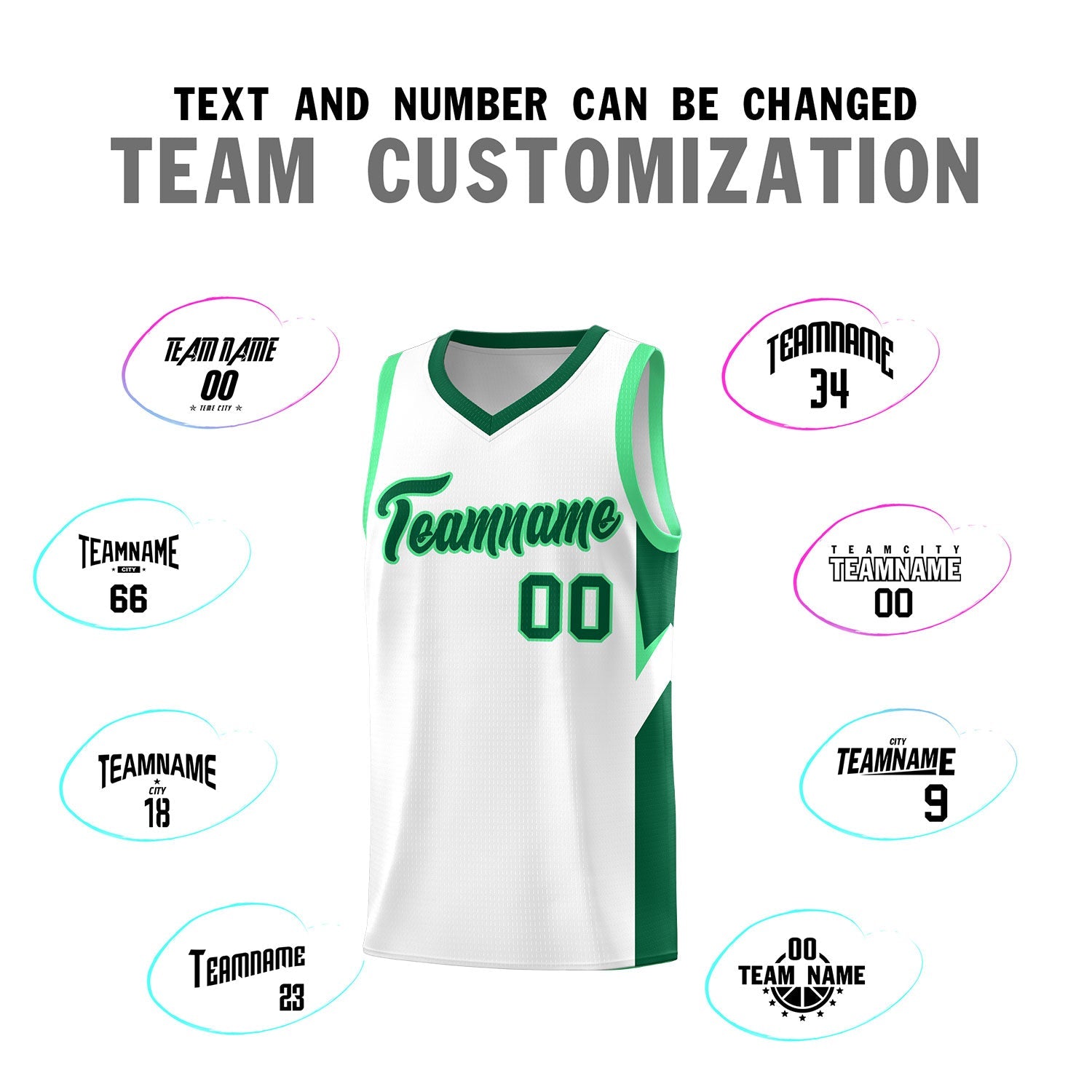 Custom White Kelly Green Side Design Sets Sports Uniform Basketball Jersey