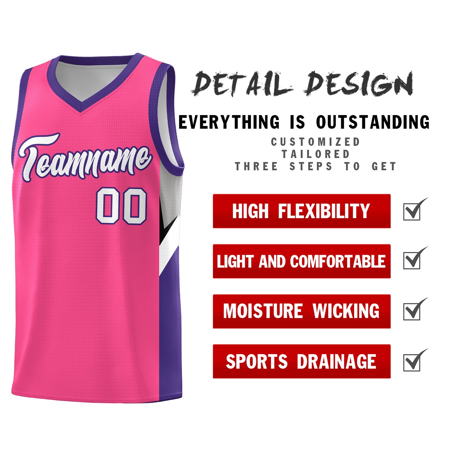 Custom Pink Purple Side Design Sets Sports Uniform Basketball Jersey