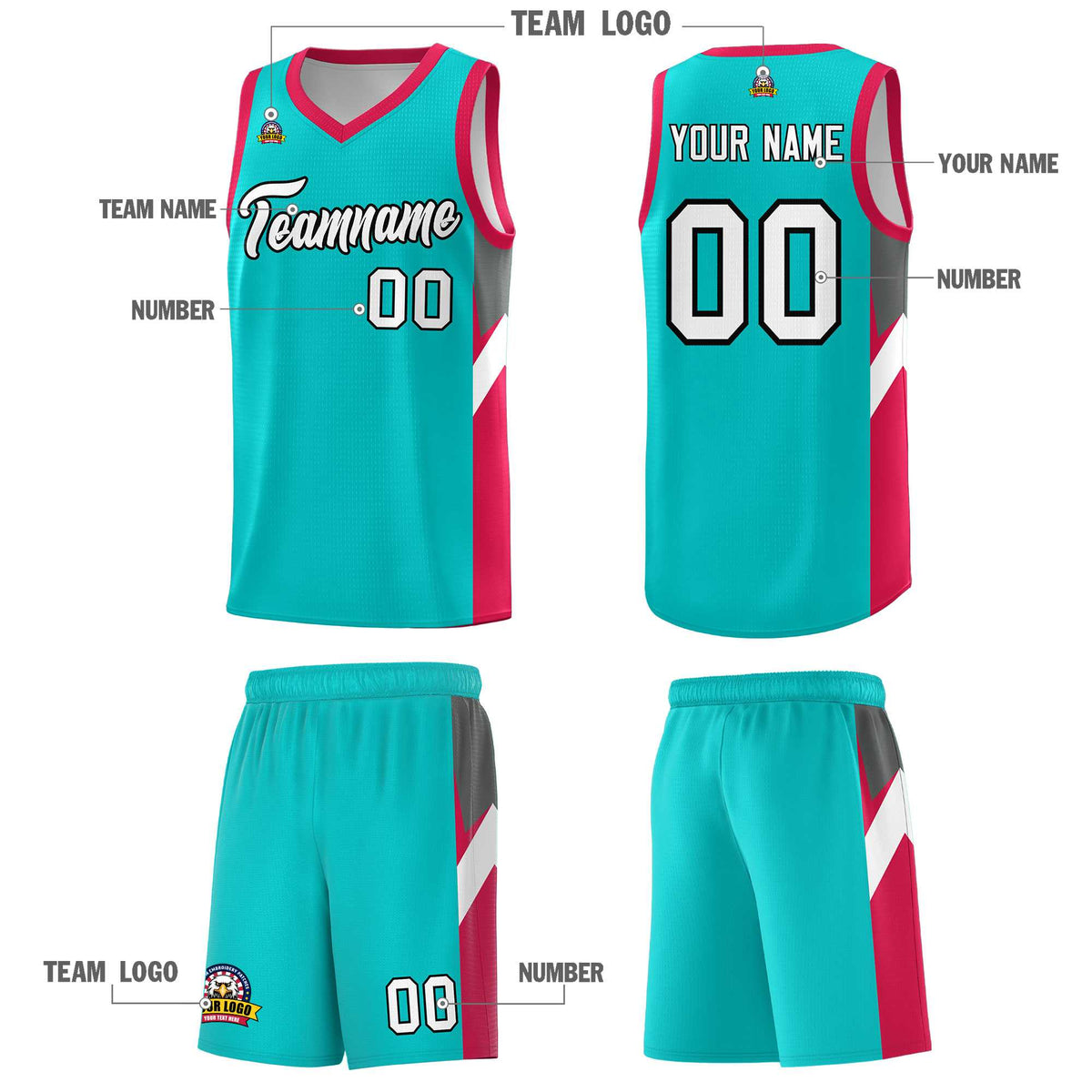 Custom Aqua Red Side Design Sets Sports Uniform Basketball Jersey