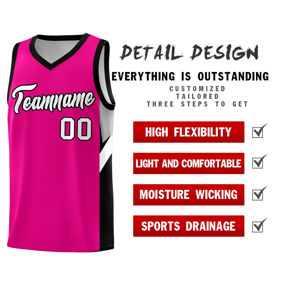 Custom Pink Black Side Design Sets Sports Uniform Basketball Jersey