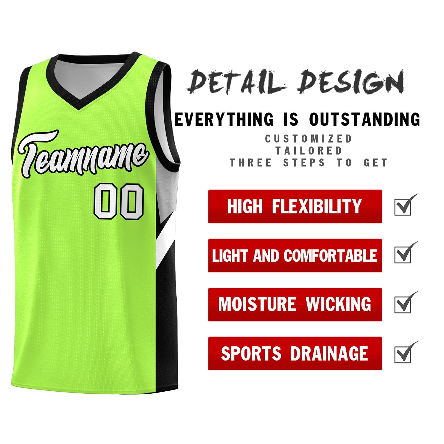 Custom Fluorescent Green Black Side Design Sets Sports Uniform Basketball Jersey