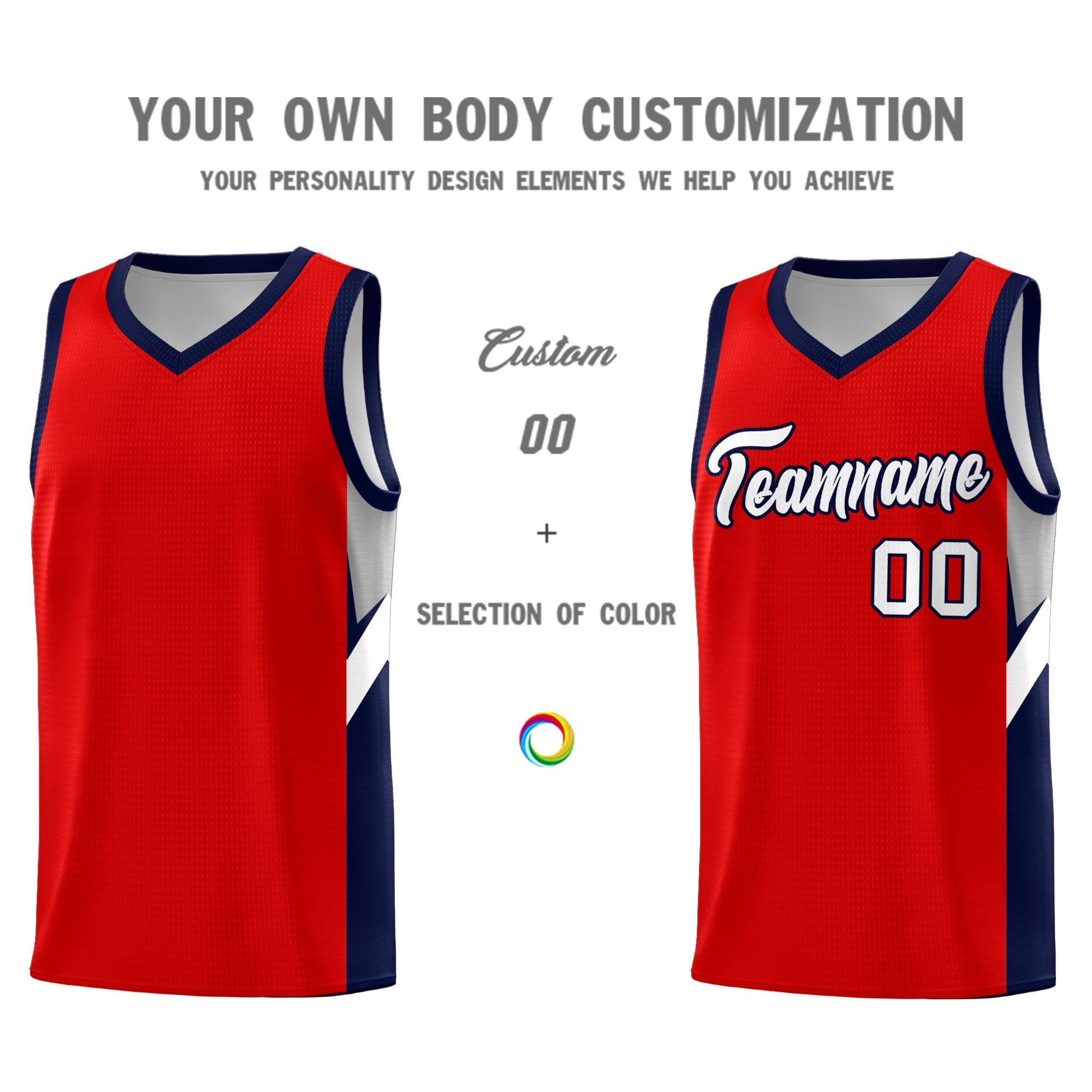 Custom Red Navy Side Design Sets Sports Uniform Basketball Jersey