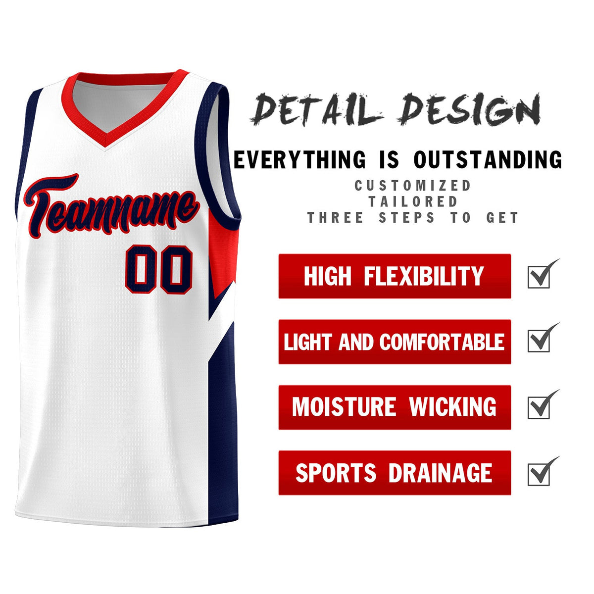 Custom White Red Side Design Sets Sports Uniform Basketball Jersey