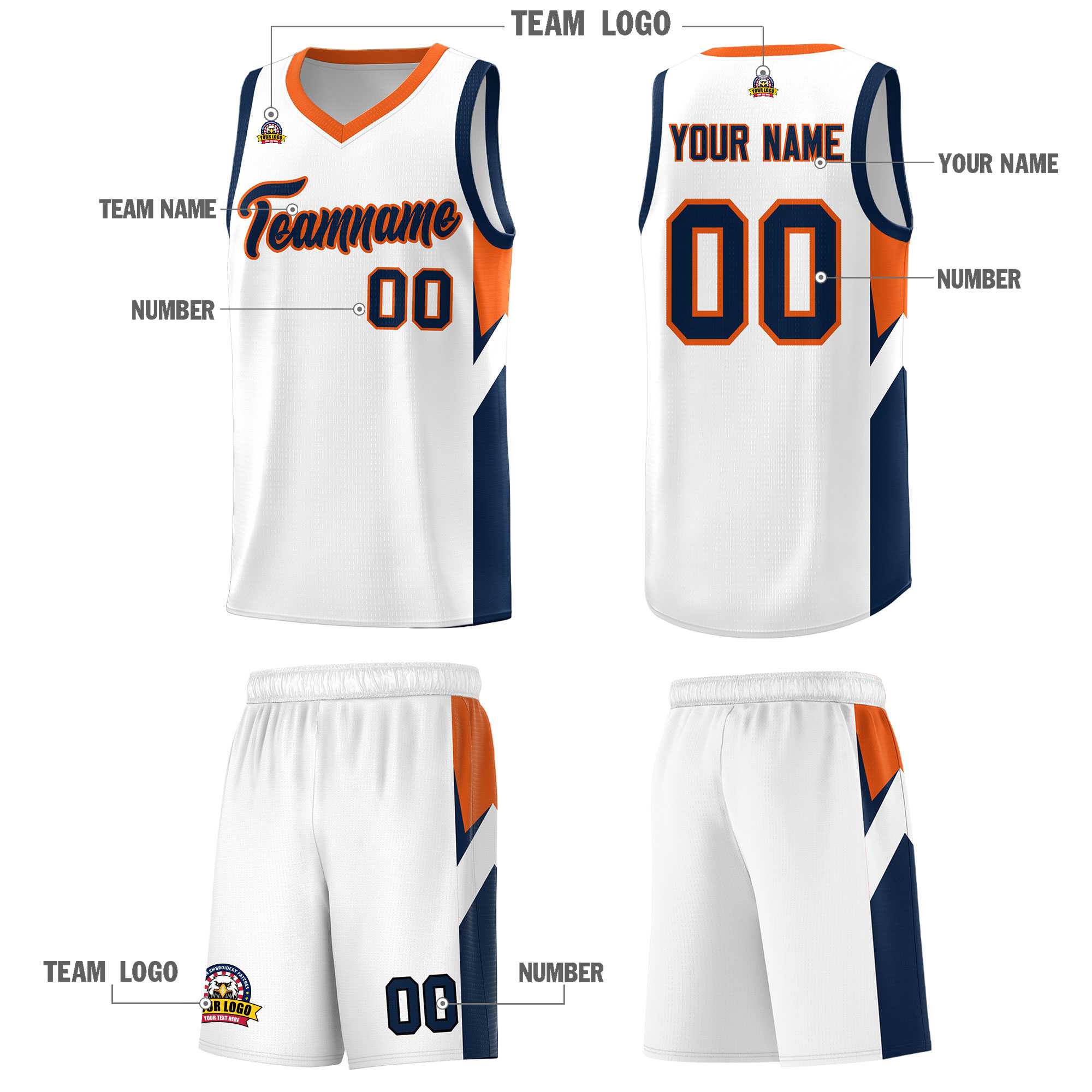 Custom White Orange Side Design Sets Sports Uniform Basketball Jersey