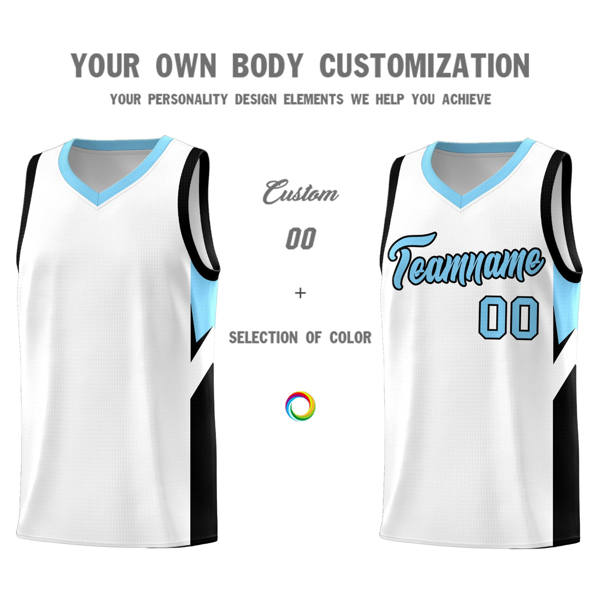 Custom White Light Blue Side Design Sets Sports Uniform Basketball Jersey