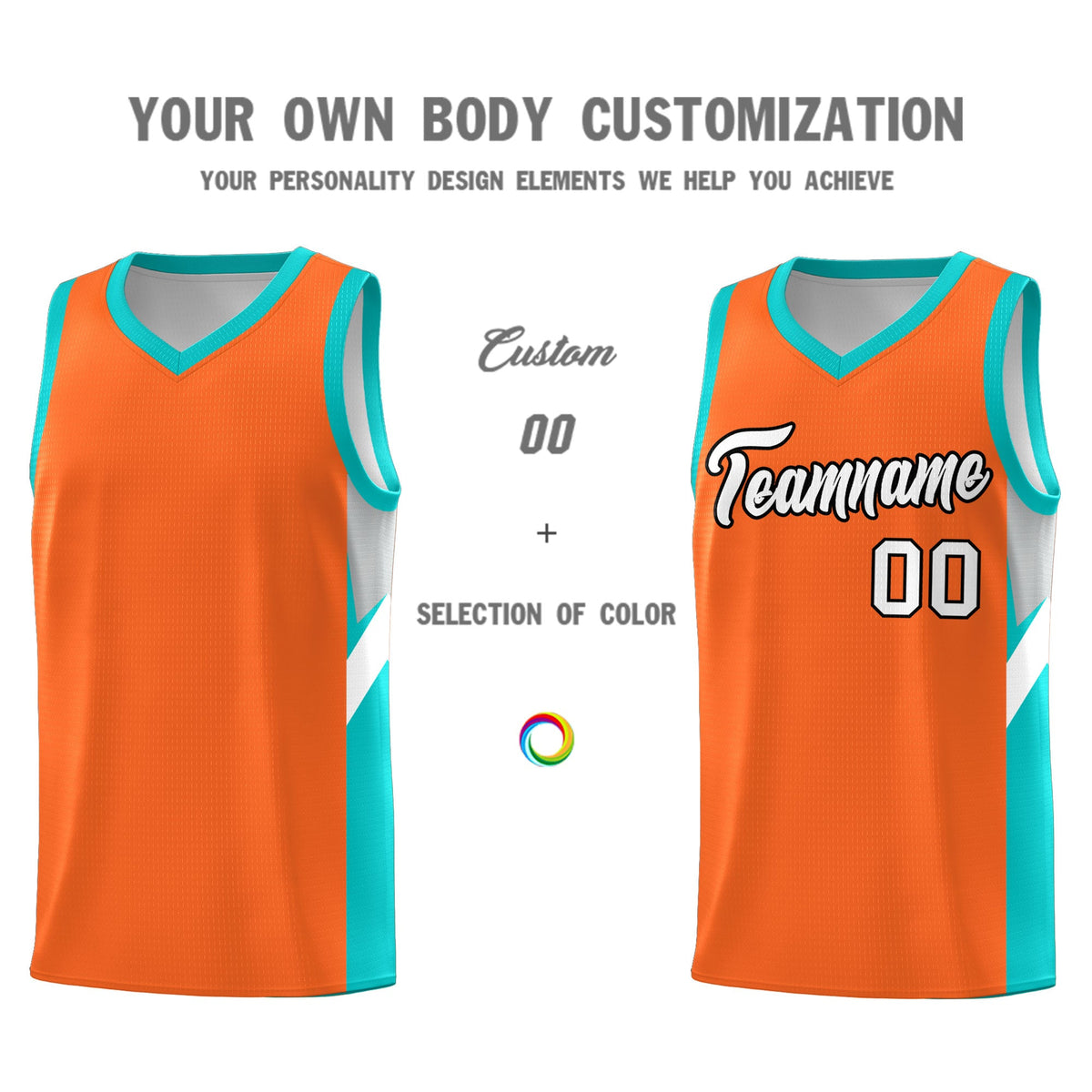 Custom Orange Aqua Side Design Sets Sports Uniform Basketball Jersey