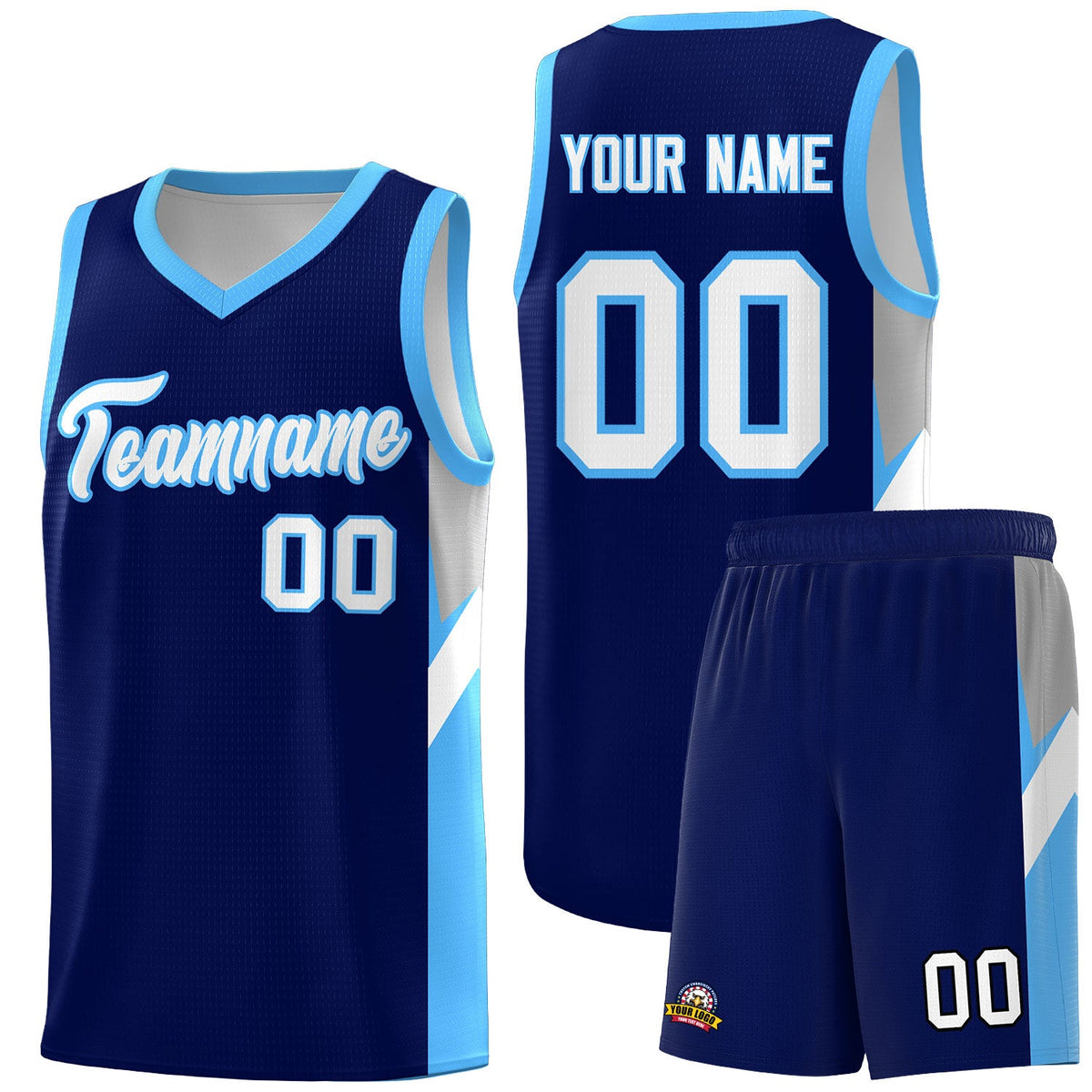 Custom Navy Powder Blue Side Design Sets Sports Uniform Basketball Jersey