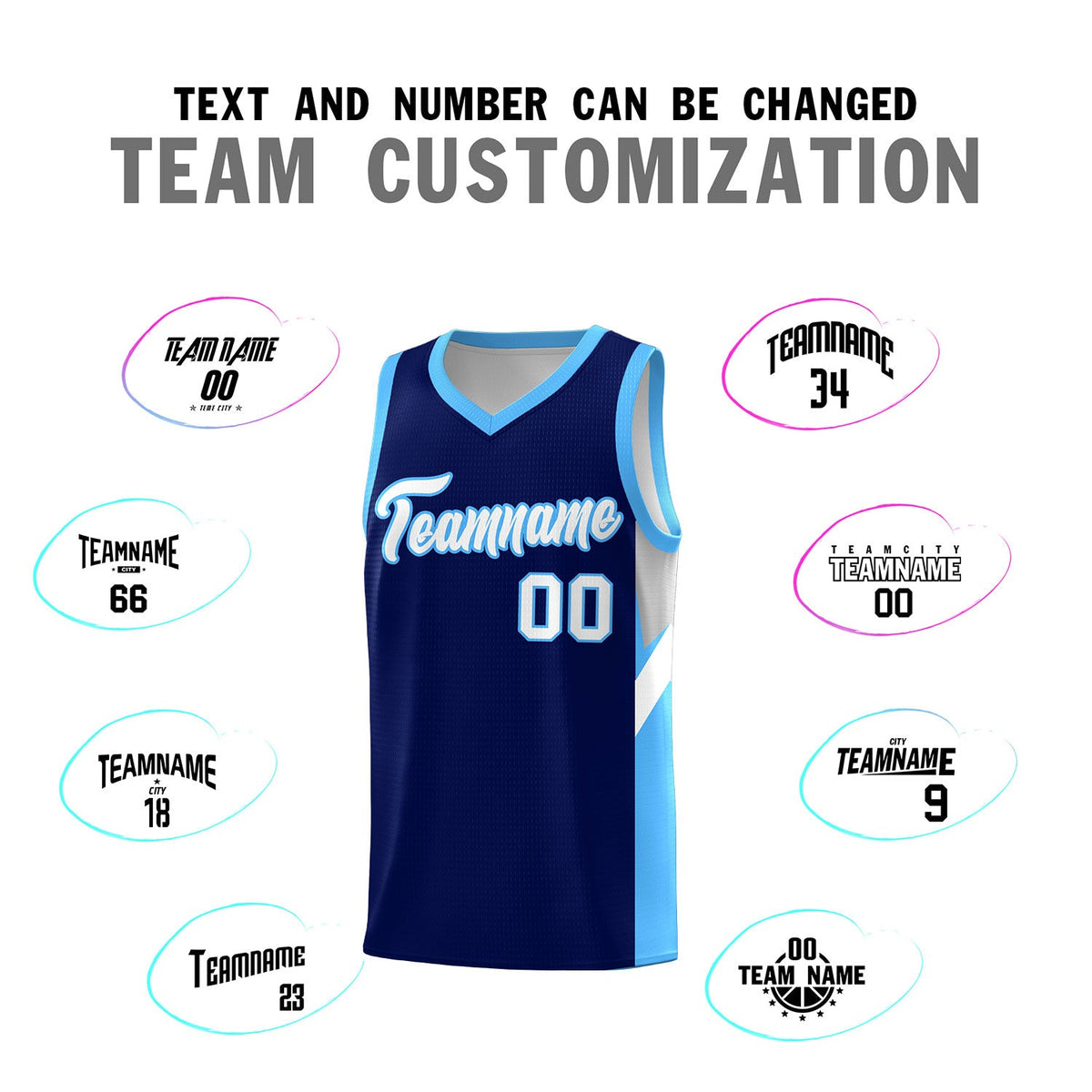 Custom Navy Powder Blue Side Design Sets Sports Uniform Basketball Jersey