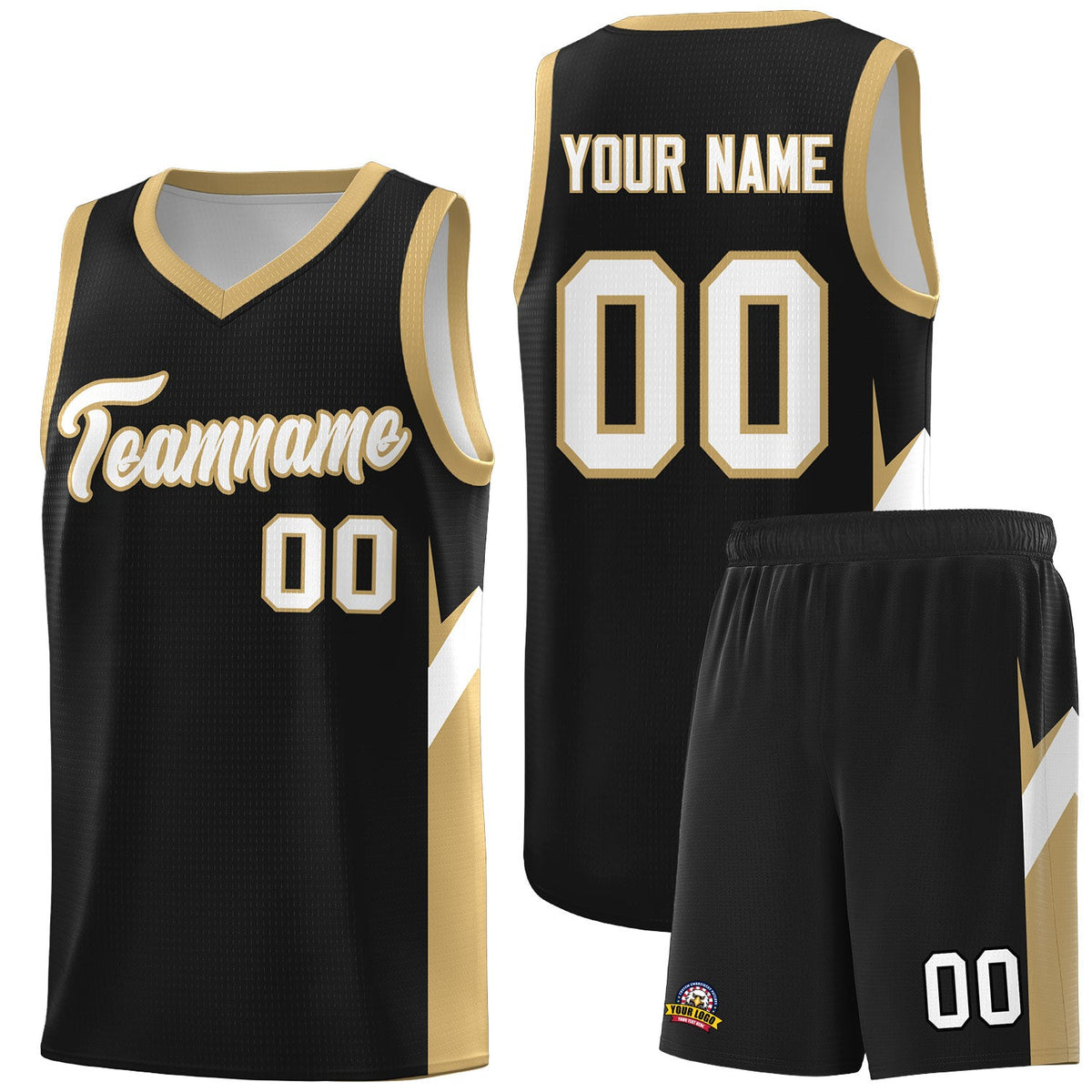 Custom Black Old Gold Side Design Sets Sports Uniform Basketball Jersey