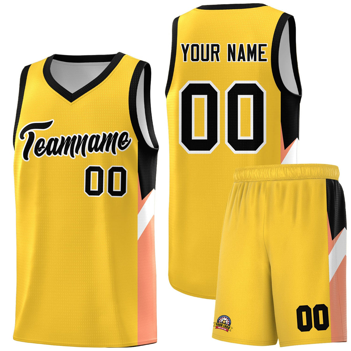 Custom Gold Black Side Design Sets Sports Uniform Basketball Jersey
